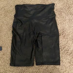 Spanx biker shorts, feaux leather